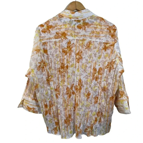 Joanna Two Piece Top Set Size XL Orange Floral Collared Cotton Polyester Blend - Picture 2 of 11